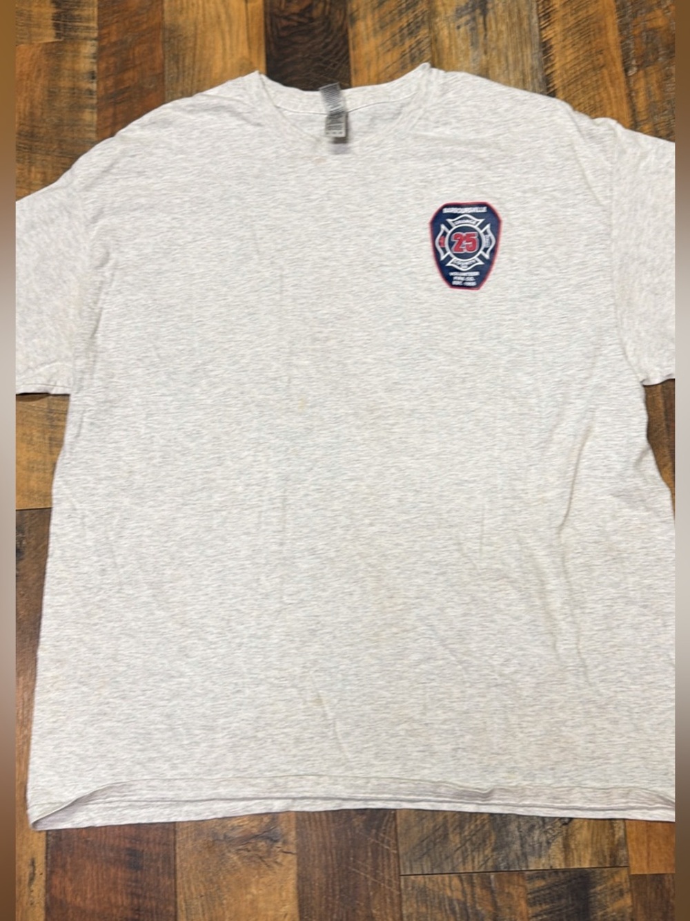 Gildan Light Heather Gray Short Sleeve Tee with Fire Dept Chest Patch